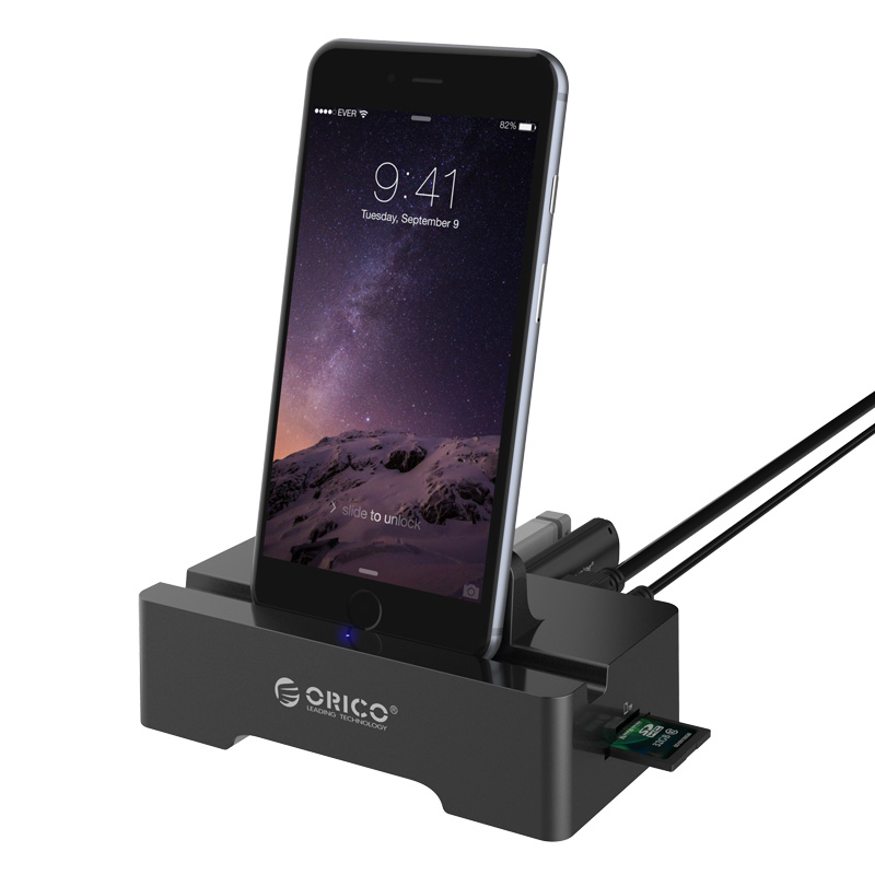 ORICO 3 Port USB 2.0 Docking Station with SD & Micro SD Card Reader, Super Charger, and 1M USB 3.0 Host Cable