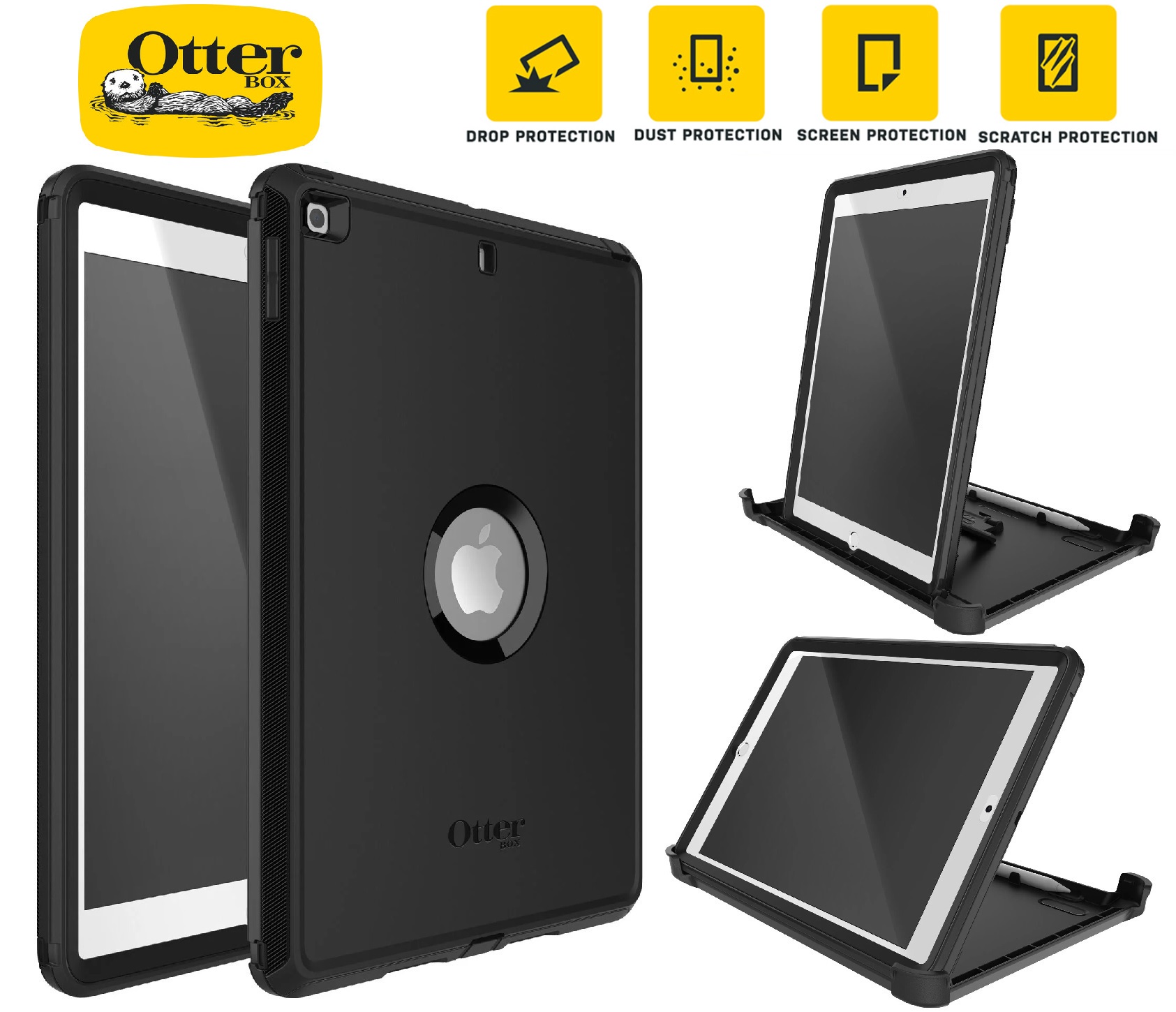 OtterBox Defender Series Case for Apple iPad 10.2" 7th/8th/9th Gen - Black, Multi-Layer Drop Protection, Built-in Screen Protector, Pencil Storage
