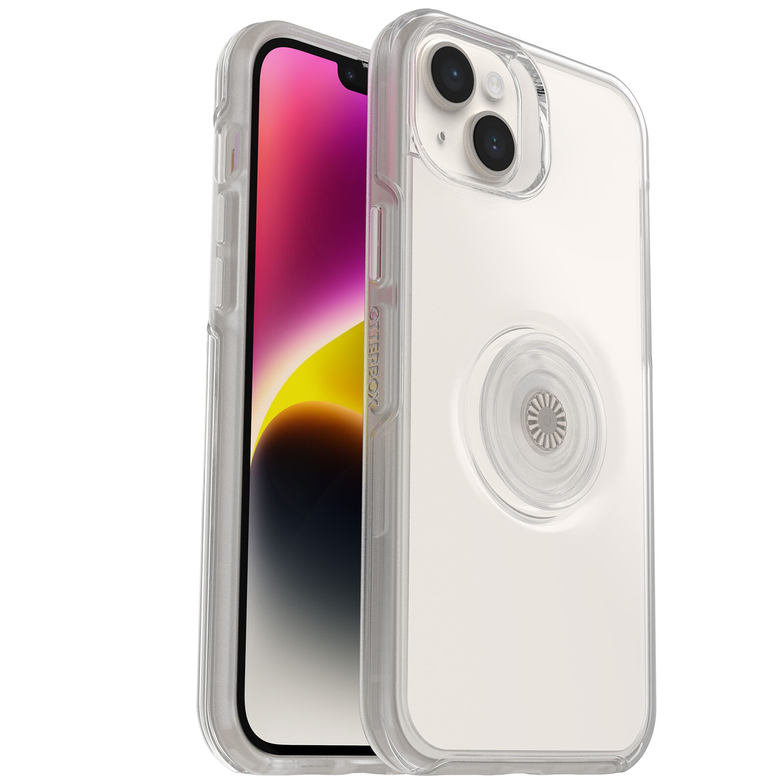 OtterBox Otter + Pop Symmetry Clear Case for Apple iPhone 14 Plus with Swappable PopGrip, DROP+ Military Grade Protection, Wireless Charging Compatible
