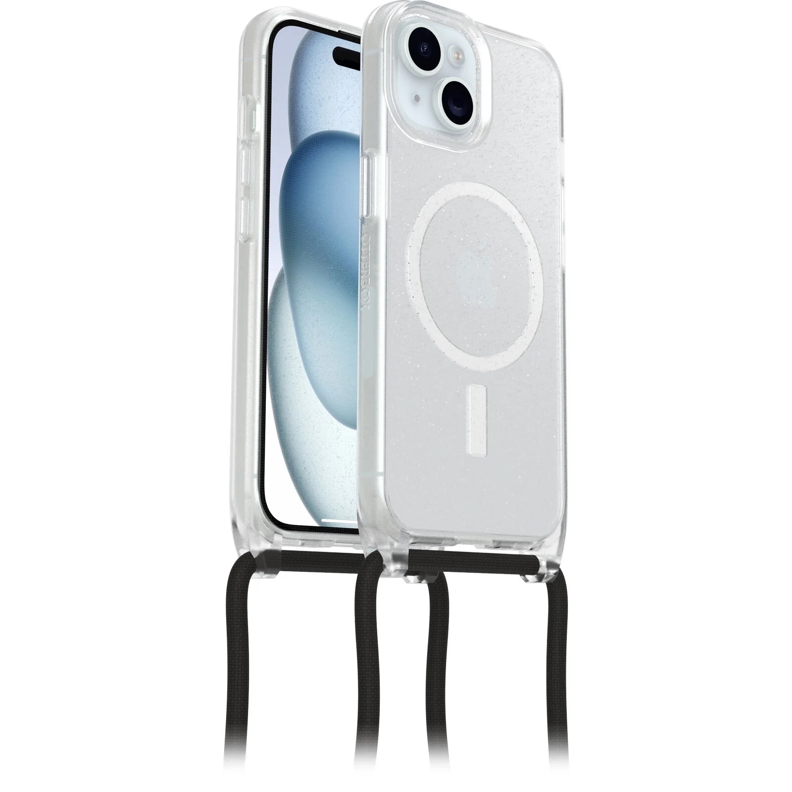 OtterBox React Necklace MagSafe Case for iPhone 15 (6.1") Stardust Clear Glitter – Ultra-Thin, DROP+ Military Standard Protection, 7-Year Warranty
