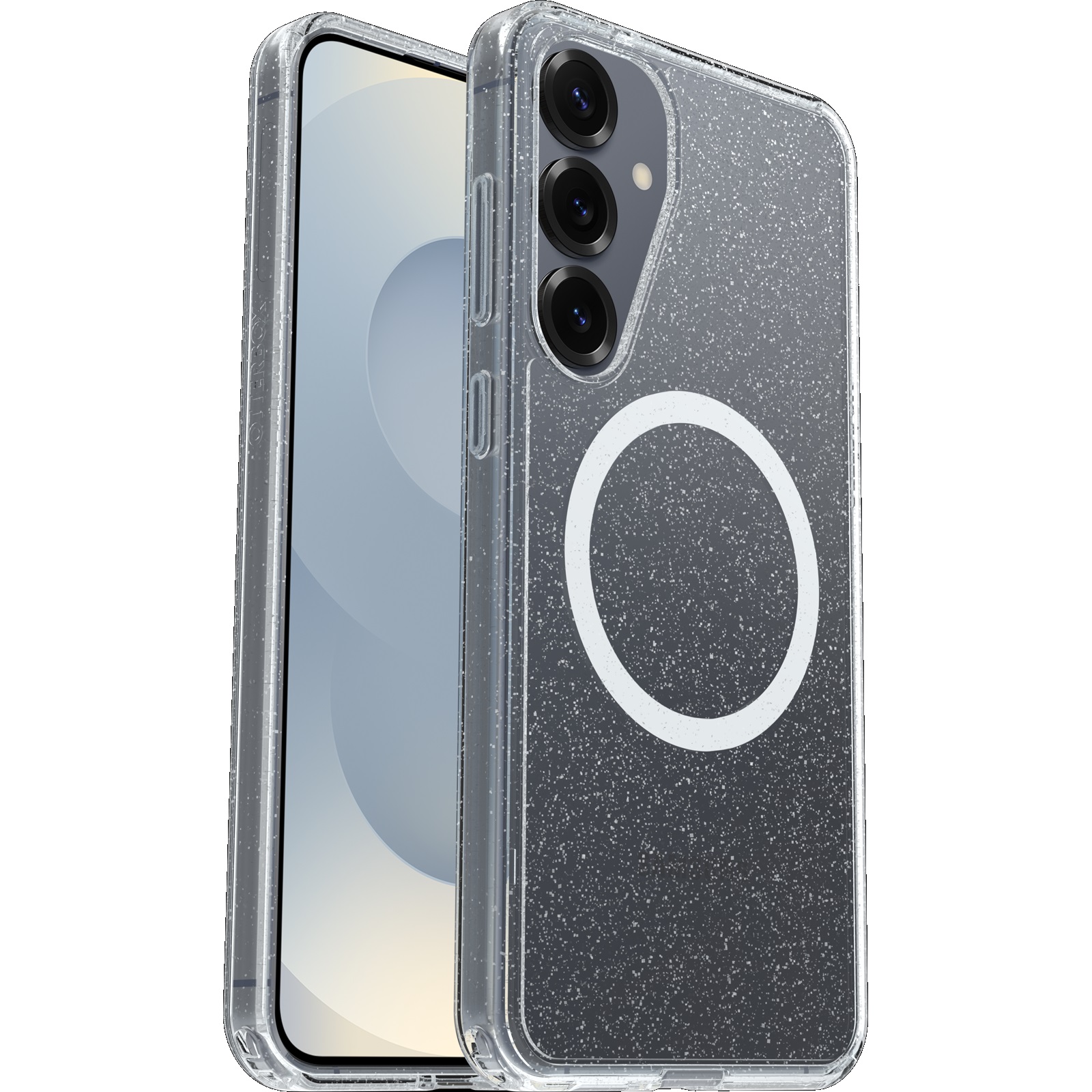 OtterBox Symmetry Clear Magnets Case for Samsung Galaxy S25+ 5G (6.7") - Slim, DROP+ Military Grade Protection, Qi2 Wireless Charging Compatible, Stardust 3.0 Clear