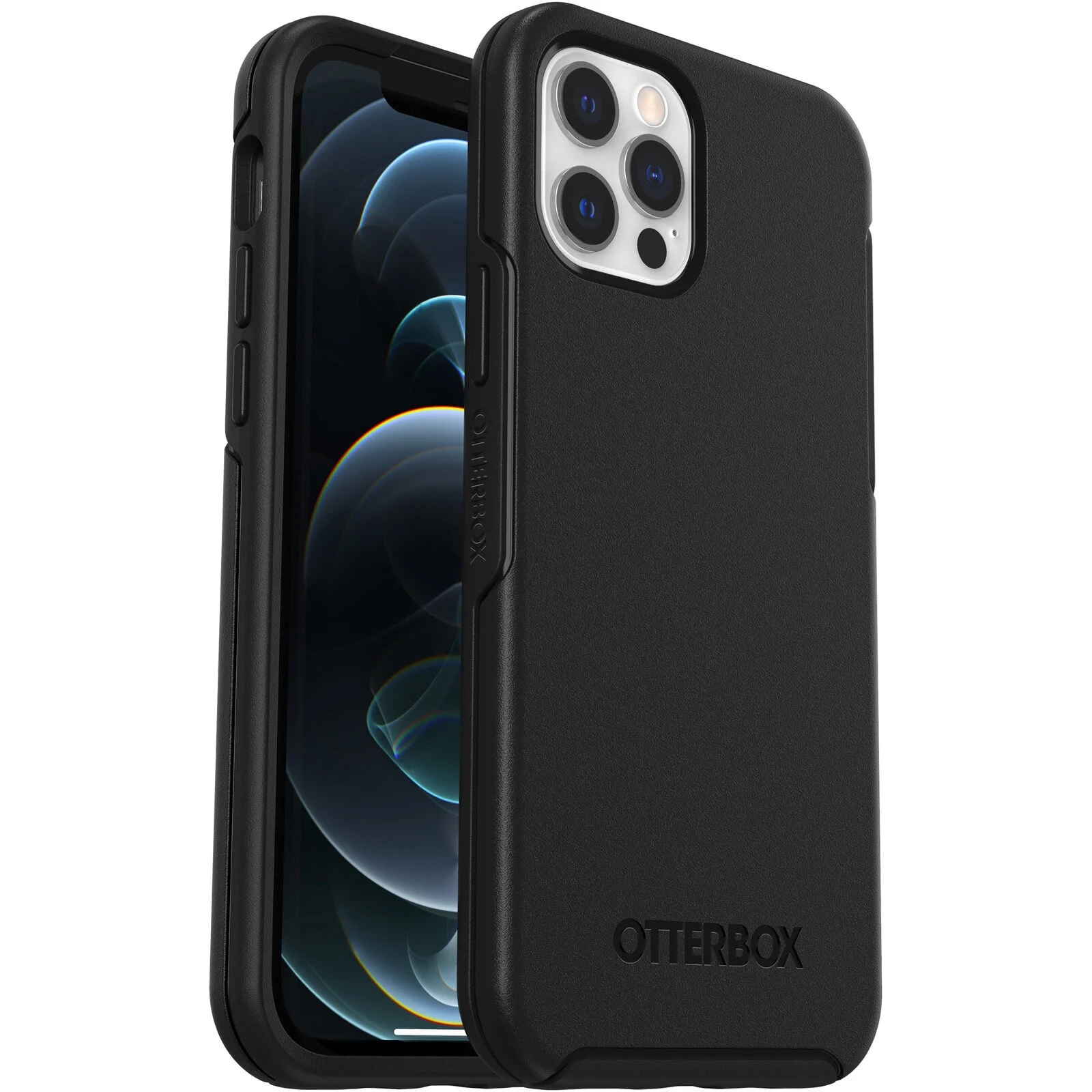 OtterBox Symmetry Series Black Case for Apple iPhone 12 / 12 Pro - DROP+ Military Grade Protection, Antimicrobial, Ultra-Slim, Raised Edges
