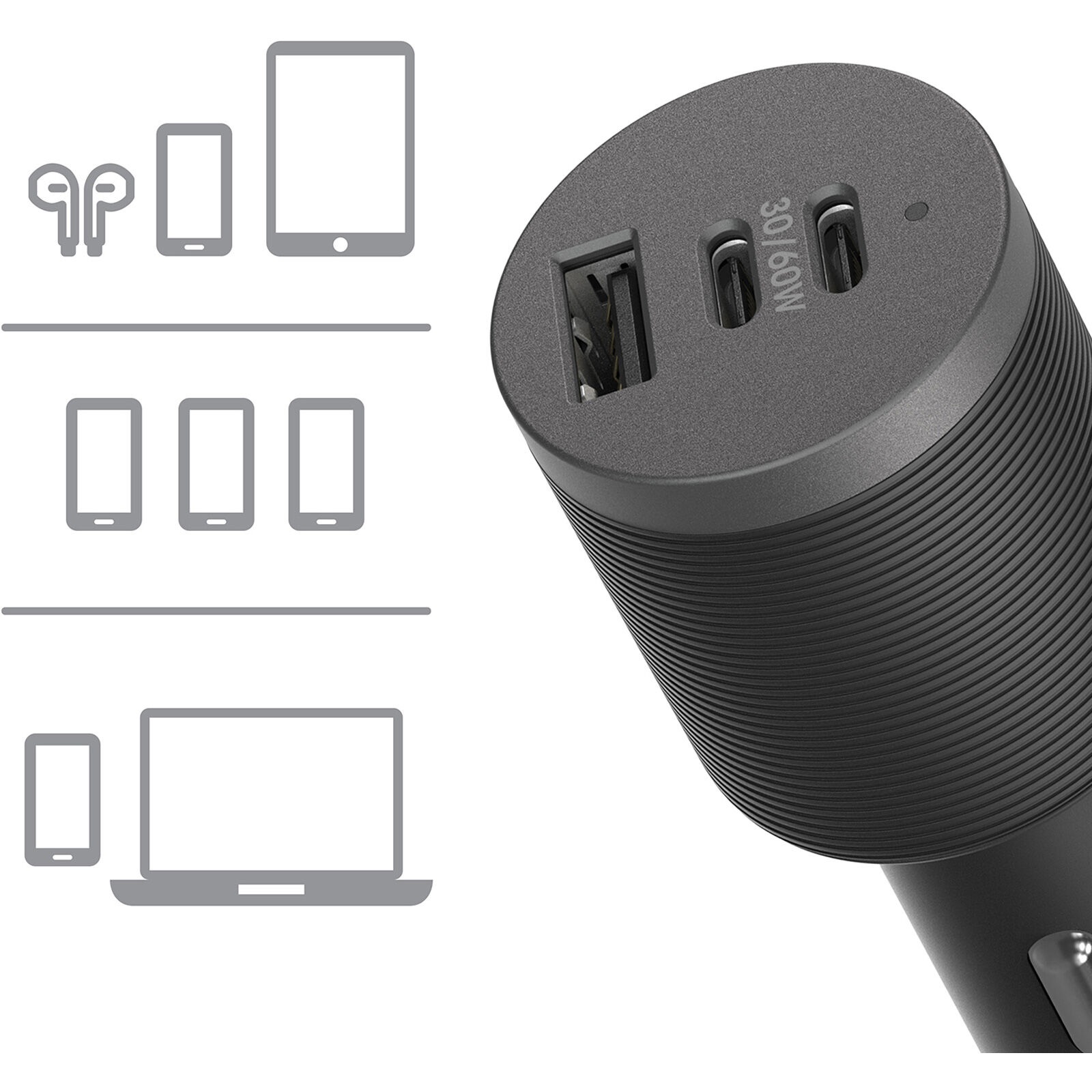 OtterBox USB-C 72W Triple Port Premium Pro Fast Car Charger with USB-A 12W & 2 USB-C 30W Ports, Durable & Intelligent Charging