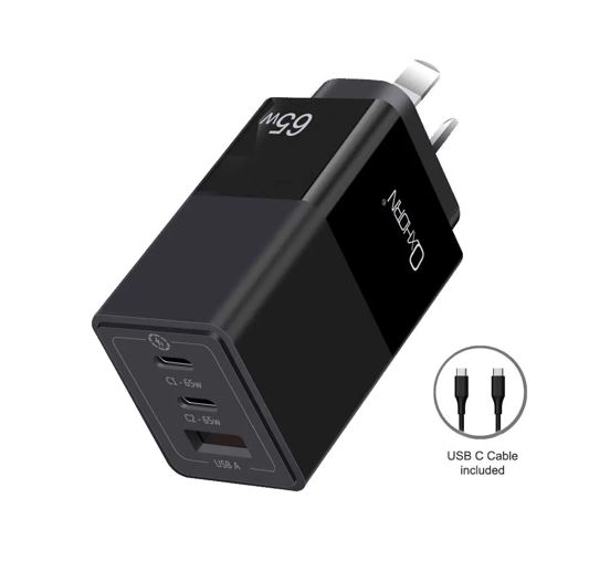 Oxhorn 65W GaN USB-C Fast Charger 3 Port PD3.0 QC4.0 PPS AUS Approved with 1m USB-C Cable