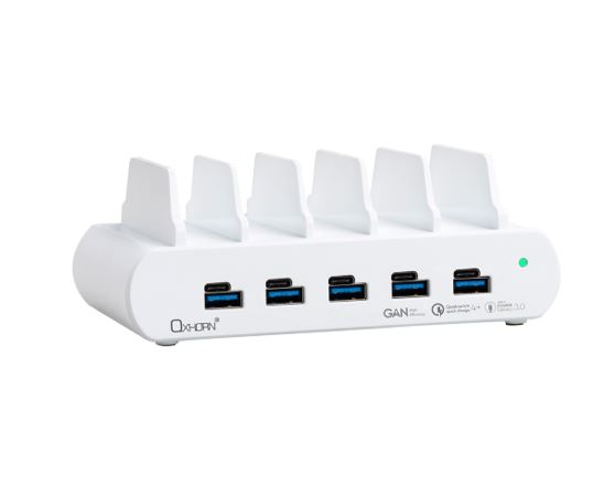 Oxhorn NB-PD150D 150W GaN 5-Port USB-A & USB-C Fast Charging Dock with Built-in Rack, PD3.0 QC4.0 PPS Compatible, Worldwide AC Input 100-240V