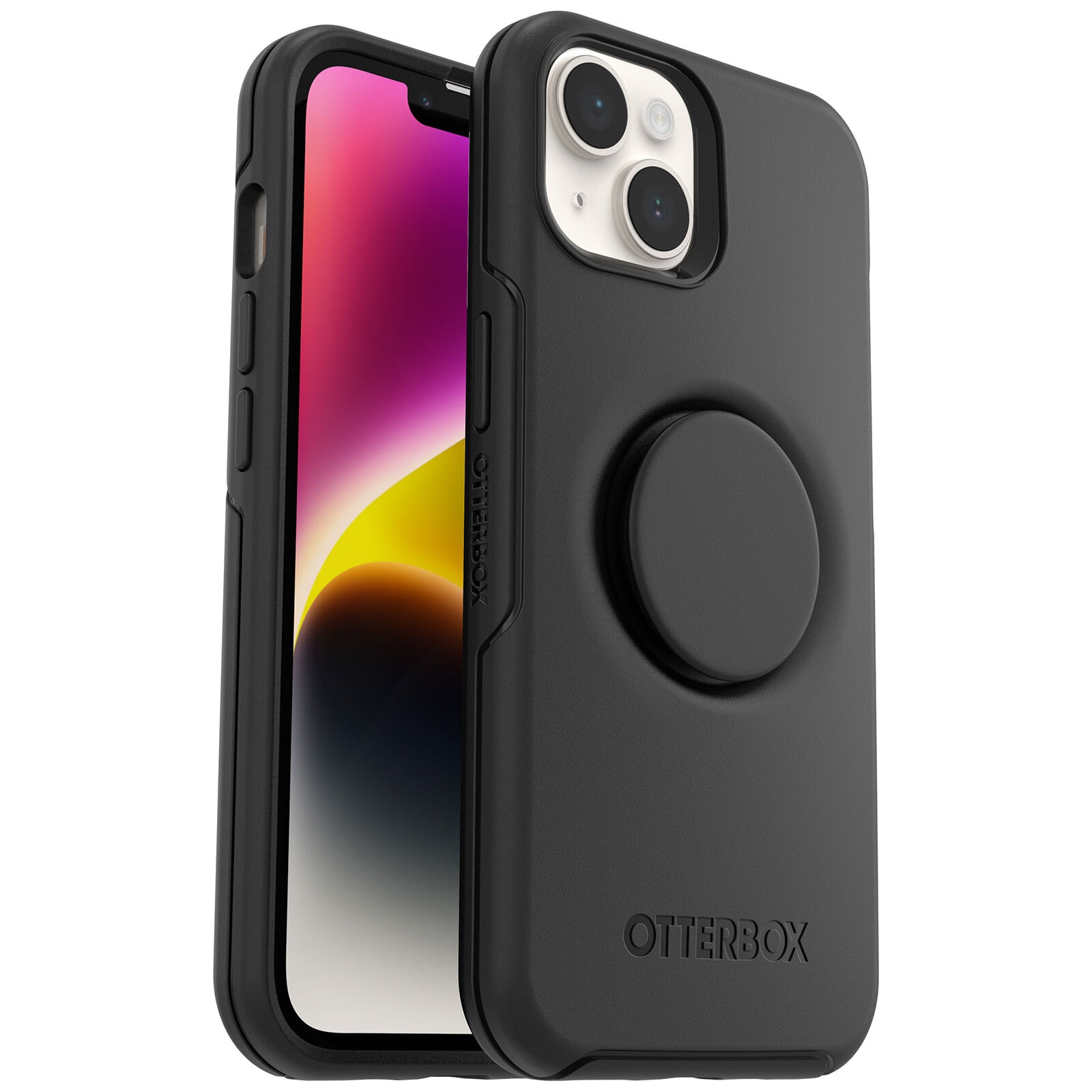 OtterBox Otter + Pop Symmetry Series Antimicrobial iPhone 14 Plus Case with Swappable PopGrip, DROP+ Military Grade Protection, Black