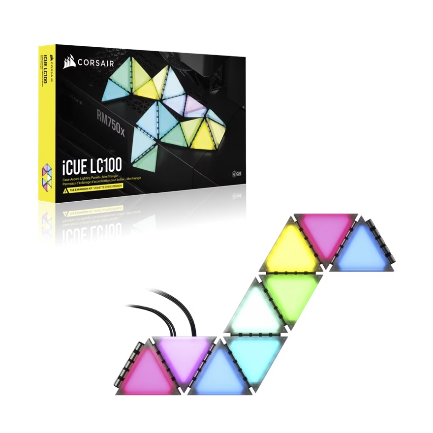 Corsair iCUE LC100 Smart Lighting Strip Expansion Kit - 9 Mini Triangle RGB Panels, iCUE Software Compatible, Magnetic Attachment
