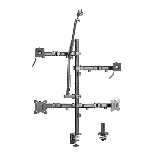 Brateck Dual-Monitor All-in-One Studio Setup Desktop Mount for 17-32 Inch Monitors, Supports Curved Screens, 9kg Weight Capacity Per Screen