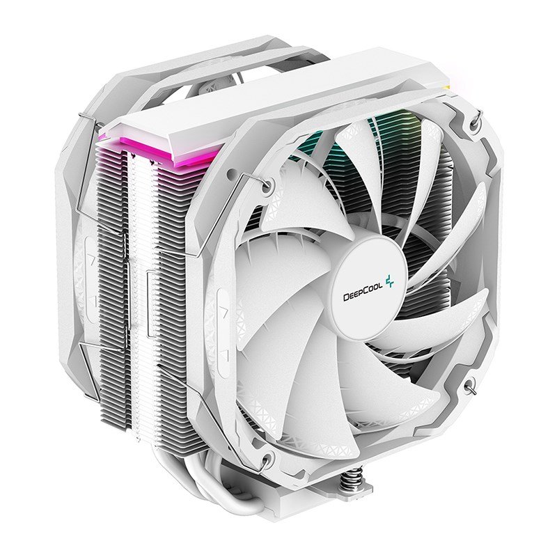 DeepCool AS500 PLUS White CPU Cooler - Dual 140mm PWM Fans, Five 6mm Heat Pipes, Slim Profile, Addressable RGB, Supports LGA2066/2011-v3/2011/1700/1200/1151/1150/1155/AM4/AM5