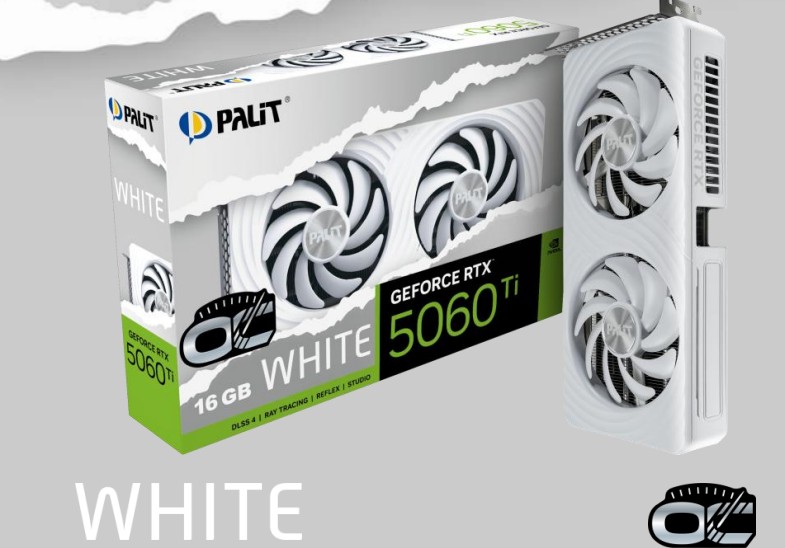 Palit GeForce RTX 5060 Ti White OC 16GB GDDR7 Graphics Card with Dual 95mm Fans, PCIe Gen 5, HDMI 2.1b & DisplayPort 2.1b Outputs
