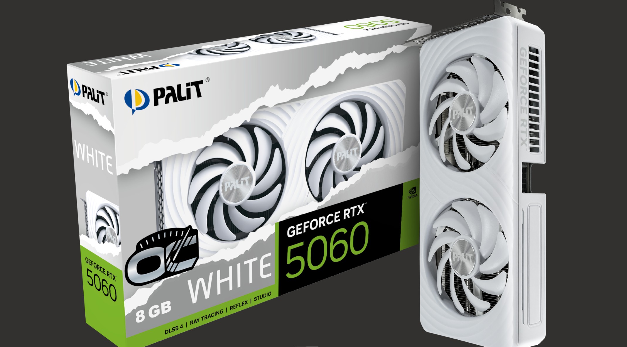 Palit GeForce RTX 5060 White OC 8GB GDDR7 128-bit PCIe 5.0 Graphics Card with 3x DisplayPort 2.1b & HDMI 2.1b NE75060U19P1-GB2063M