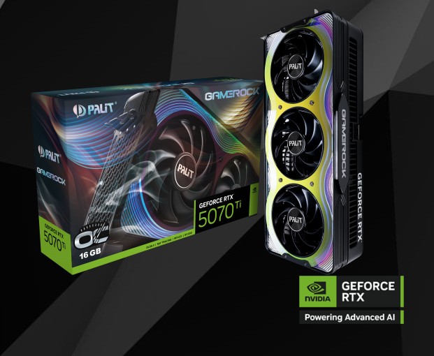 Palit GeForce RTX 5070 Ti GameRock OC 16GB GDDR7 256-bit PCIe 5.0 Graphics Card with Advanced Cooling & ARGB Lighting