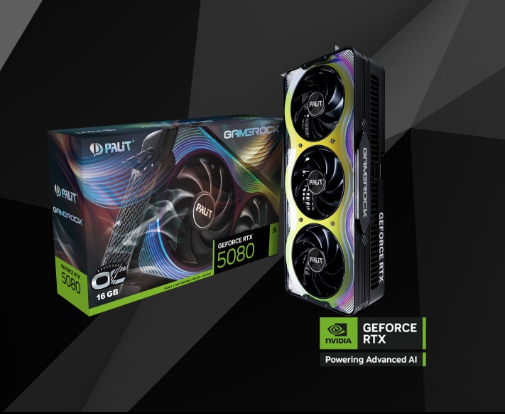 Palit GeForce RTX 5080 GameRock OC 16GB GDDR7 256-bit PCIe 5.0 Graphics Card with ARGB and 3 DisplayPort 2.1b