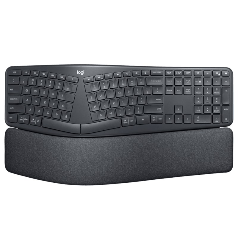 Logitech K860 ERGO Split Wireless Keyboard – Curved Ergonomic Design, Bluetooth & 2.4GHz USB, Full-Size with Pillowed Wrist Rest