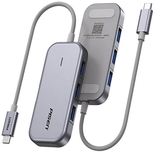 Pisen 6-in-1 USB-C Multifunctional Docking Station with HDMI 4K, VGA, 3x USB 3.0, RJ-45 Ethernet, Pass-Through Charging - Grey