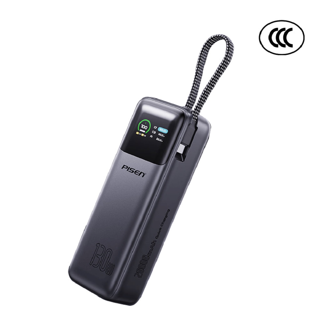 Pisen Bolt 20,000mAh 130W Laptop Power Bank with Smart Digital Display, Fast Charging, Multi-Device Support, USB-C Cable & Air Travel Friendly