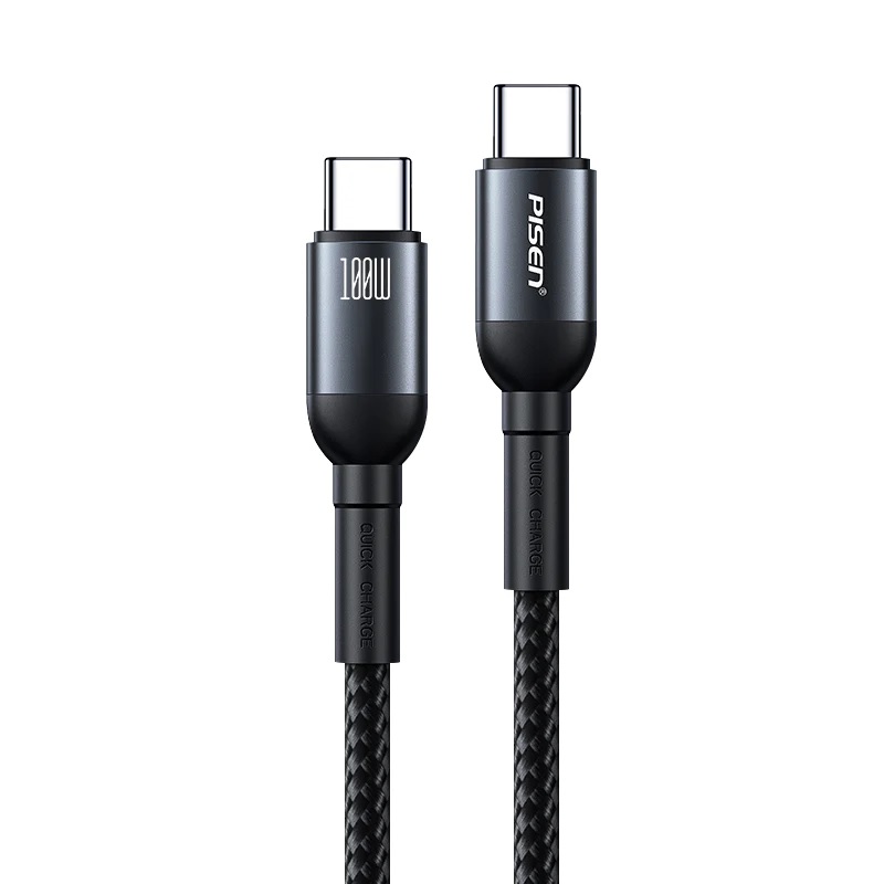 Pisen Braided USB-C to USB-C 100W PD Fast Charging Cable 1 Meter - Durable Aluminum & Nylon Jacket, Compatible with Samsung Galaxy, Apple iPhone/iPad, MacBook, Google, OPPO, Nokia Laptops