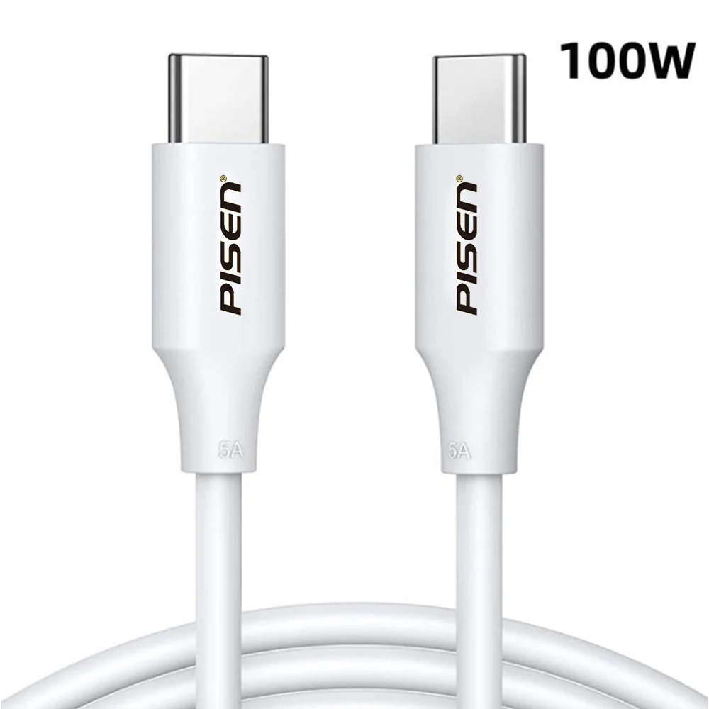 Pisen USB-C to USB-C 100W PD Fast Charging Cable (1M) White - Durable PVC, 480Mbps Data Sync, Compatible with Samsung, Apple, MacBook, Google, OPPO