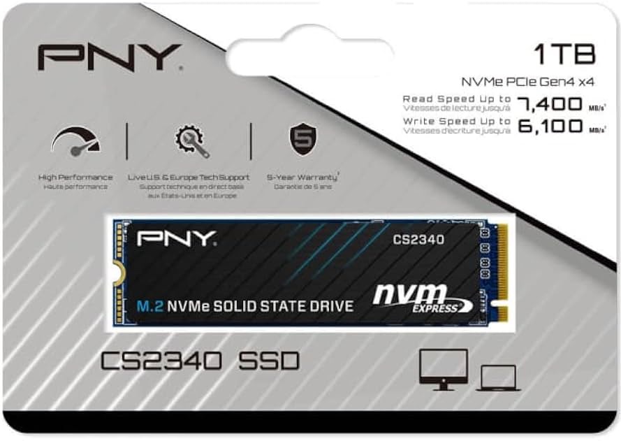 PNY CS2340 1TB M.2 2280 PCIe Gen4 x4 NVMe SSD with 7,400MB/s Read & 6,400MB/s Write Speeds
