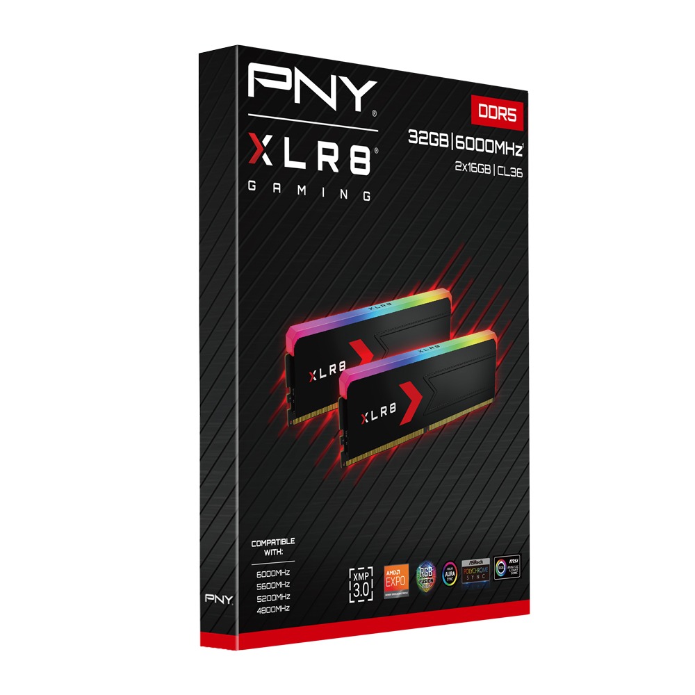 PNY MAKO RGB DDR5 6000 32GB (16GBx2) Dual Channel RGB Memory Kit MD32GK2D5600036XRGB Black