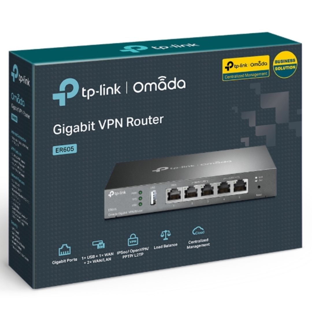 TP-Link TL-ER605 SafeStream Gigabit Multi-WAN VPN Router with Omada Cloud Management, 5 Gigabit Ports, Multi-WAN Load Balancing & Advanced Security