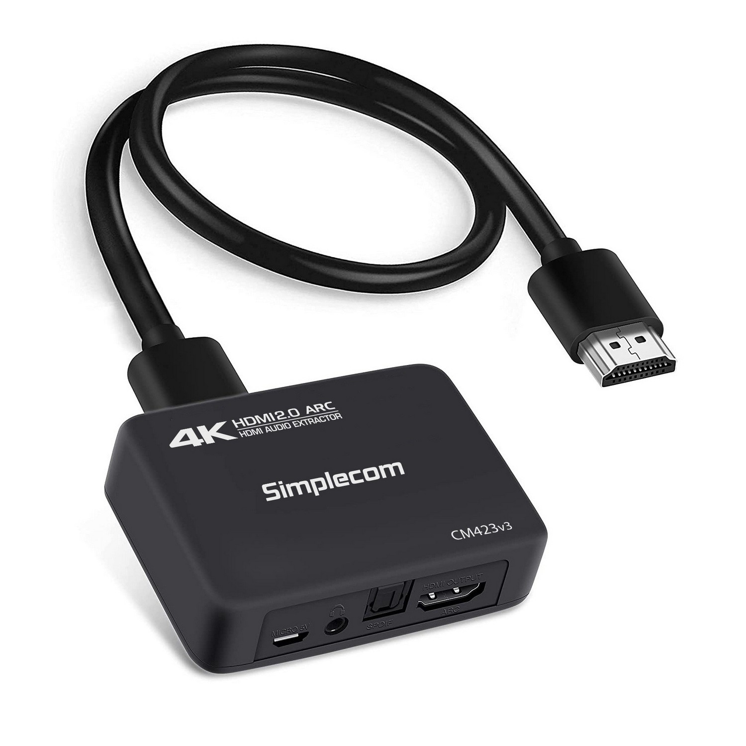 Simplecom CM423v3 HDMI 2.0 Audio Extractor with Optical SPDIF & 3.5mm Stereo Output, ARC Support, 4K@60Hz Pass-Through