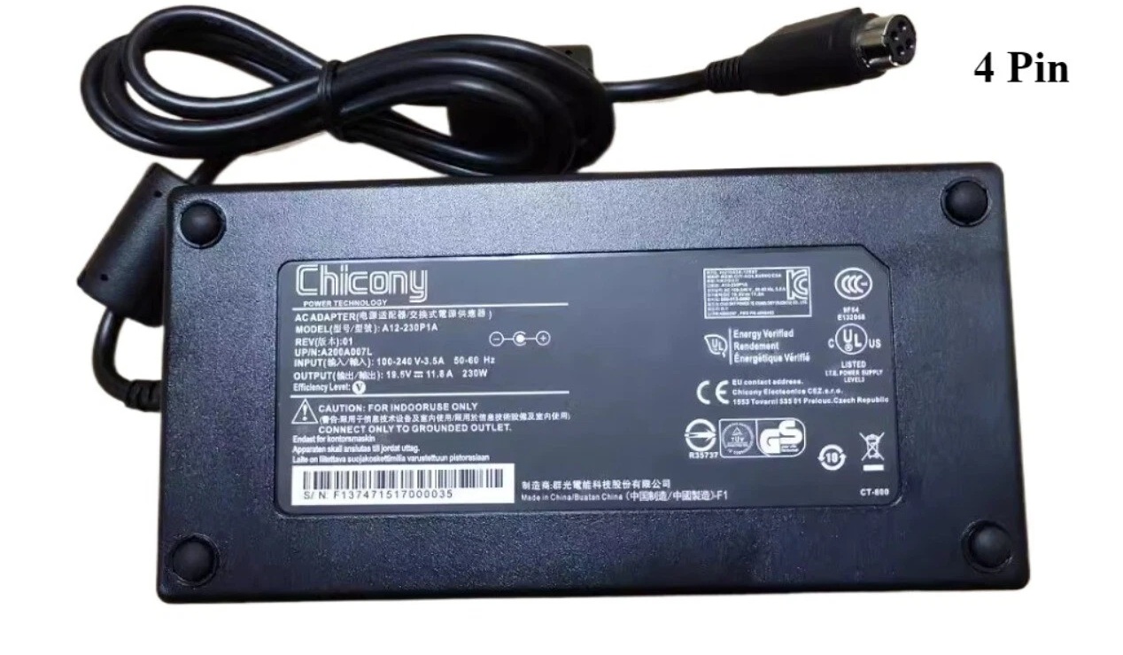 Leader 230W AC Adapter 19.5V 11.8A with 4-Pin Round Connector NAC-ADP-P177SM