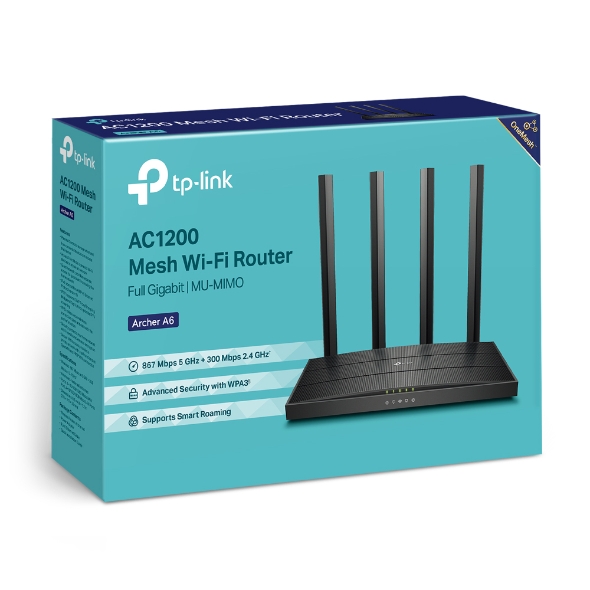 TP-Link Archer A6 AC1200 Dual-Band Wireless MU-MIMO Gigabit Router with OneMesh Technology, 867 Mbps 5 GHz & 300 Mbps 2.4 GHz Wi-Fi