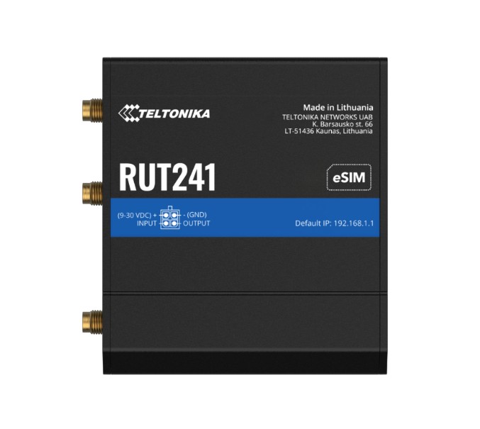 Teltonika RUT241 Industrial 4G LTE Router with Instant LTE Failover, Wi-Fi Hotspot, 2x Ethernet Ports, and PSU Included