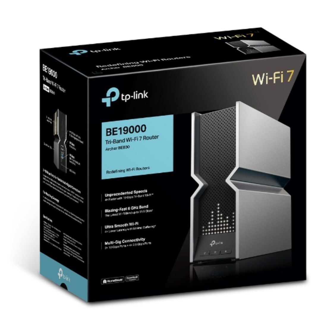 TP-Link Archer BE800 BE19000 Tri-Band Wi-Fi 7 Router with Dual 10Gbps Ports, 1376 + 5760 + 11520 Mbps Speeds, EasyMesh & HomeShield Security