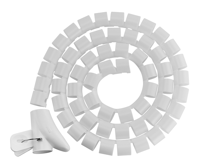 Brateck 30mm Diameter Coiled Tube Cable Sleeve - 1 Meter Polyethylene Cable Organizer, Flexible Expandable Wire Management Sleeve - White