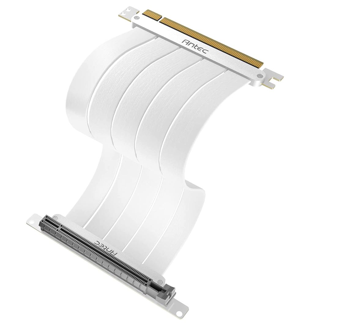 Antec PCIe 4.0 Riser Cable 200mm White - High Speed Gold-Plated, Shielded, Flexible Extension for RTX 4090 & RX 7900 XT