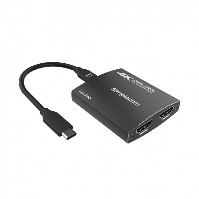 Simplecom DA330 USB-C to Dual HDMI MST Adapter with 4K@60Hz Support, 100W Power Delivery & 3.5mm Audio Output