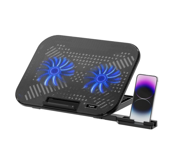 Rapoo CF200 Laptop Cooling Pad with 2 High-Efficiency Fans & 6 Adjustable Angles - Quiet, Durable, Multi-Size Compatible