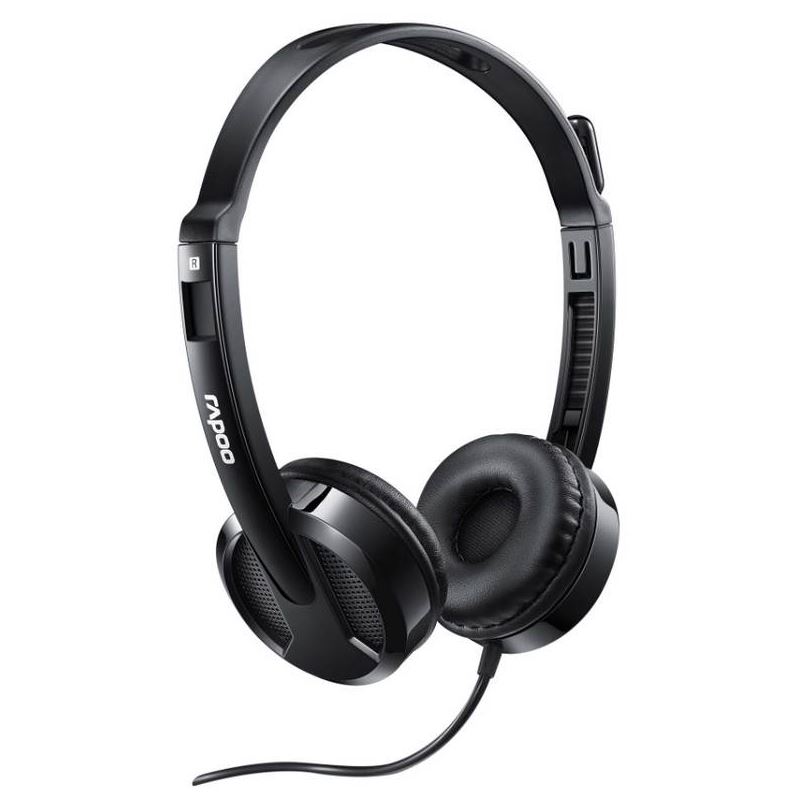 RAPOO H100 Wired Stereo Headset with 3.5mm Jack, HD Voice Rotary Microphone, Inline Volume Control, Memory Foam Earpads