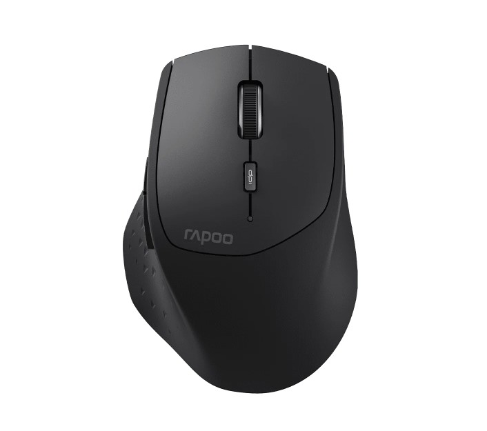 Rapoo MT550L Multi-Mode Wireless Ergonomic Optical Mouse with 7-Level Adjustable DPI & Smart 5-Device Switch - Bluetooth 5.0, 2.4GHz & Wired