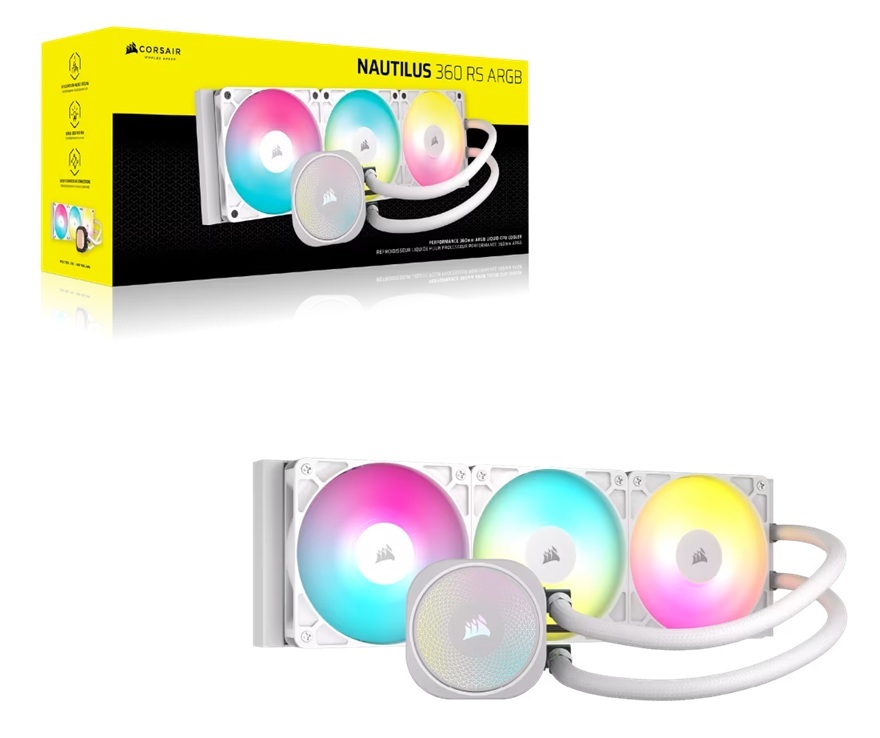 Corsair NAUTILUS 360 RS ARGB Liquid CPU Cooler White - 360mm Aluminum Radiator, Copper Cold Plate, PWM Fan Control, 3x 1700 RPM ARGB Fans, Intel & AMD Compatible
