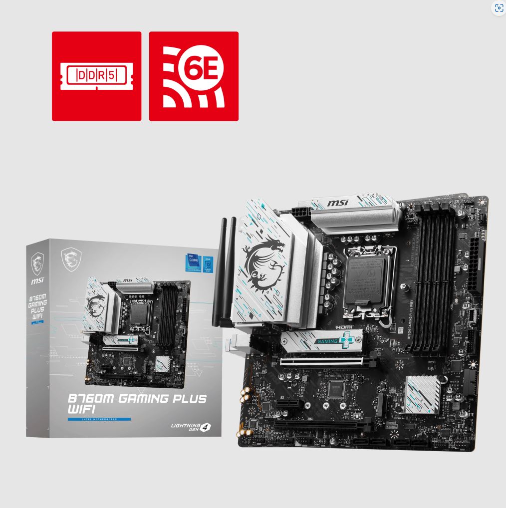 MSI B760M GAMING PLUS WIFI mATX Motherboard - Intel LGA 1700, DDR5 6800+ OC, Dual M.2, Wi‑Fi 6E, 2.5G LAN, USB 3.2 Gen2 Type-C