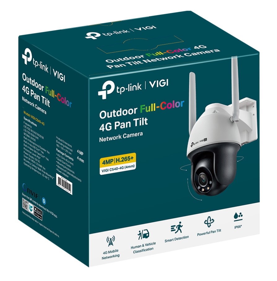 TP-Link VIGI 4MP Outdoor Full-Color 4G Pan Tilt Network Camera with 4mm Lens, Automatic Tracking & IP66 Weatherproof