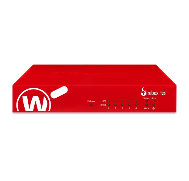 WatchGuard Firebox T25 Appliance - Enterprise-Grade Tabletop Firewall with 5x 1GbE Ports, Up to 3.14 Gbps Throughput, VPN Support - License Not Included