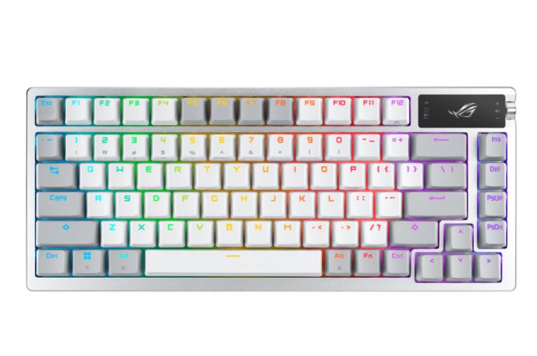 ASUS ROG Azoth 75% Wireless Gaming Keyboard with OLED Display, Hot-Swappable NX Snow Switches, Tri-Mode Connectivity, and PBT Doubleshot Keycaps – White