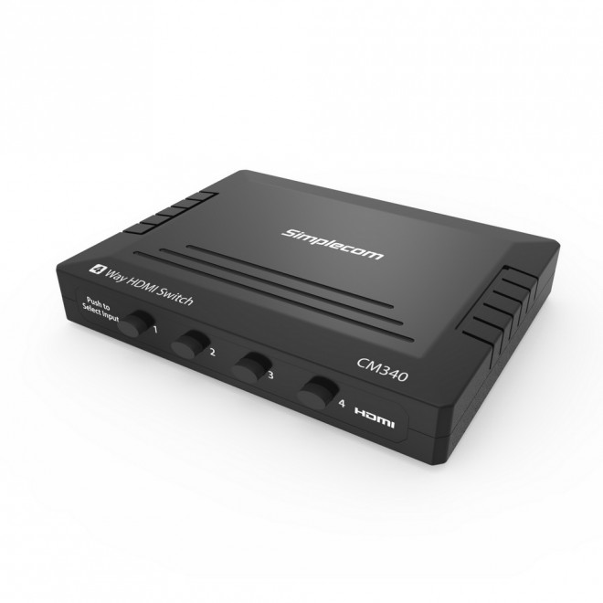 Simplecom CM340 Mechanical 4-Way HDMI Switch Box | 4 Port 4K UHD HDCP Compatible, No Power Required