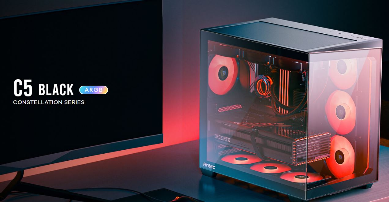 Antec C5 ARGB Mid Tower Gaming Case with 270° Seamless Tempered Glass, 7 ARGB PWM Fans, USB-C 3.2 Gen 2, Dual Chamber, ATX/mATX/ITX Support
