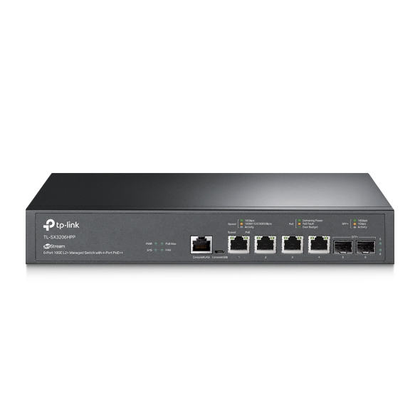TP-Link SX3206HPP Omada JetStream 6-Port 10GE L2+ Managed Switch with 4-Port PoE++ & 2x 10G SFP+ Slots, 200W Power Budget