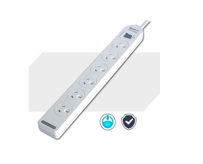 Sansai 6-Way Power Board PAD-137P with Master Switch, Overload Protection, Indicator Light & 100cm Lead 240VAC 10A 2400W