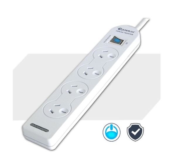Sansai PAD-131P 4 Way Powerboard with Master Switch, Overload Protection, Reset Button & Indicator Light - 240VAC 10A, 100cm Lead