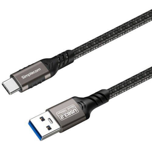 Simplecom CAU520 USB-A to USB-C 2M Nylon Braided Cable USB 3.2 Gen 2 10Gbps Data Transfer & 12V 3A Fast Charging