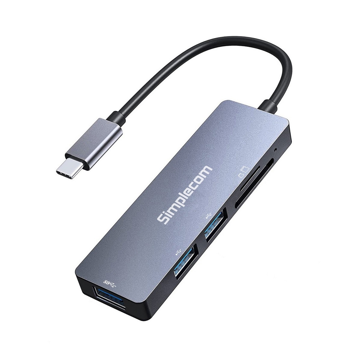 Simplecom CH255 USB-C 5-in-1 Multiport Adapter with 3 USB-A Ports, SD & MicroSD Card Reader, Aluminium Housing, Plug and Play