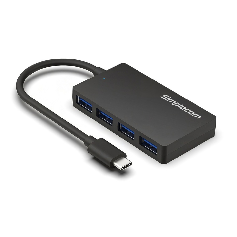 Simplecom CH350 USB-C to 4-Port USB 3.2 Gen 1 Hub - SuperSpeed 5Gbps, Plug & Play, Bus-Powered, Compact ABS Design
