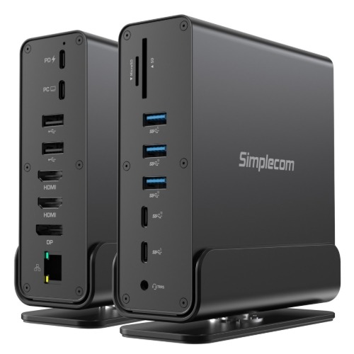 Simplecom CHT815 15-in-1 USB-C 4K Triple Display MST Docking Station with Dual HDMI 2.0 & DP 1.4, 100W PD Charging, Gigabit Ethernet & SD Card Reader